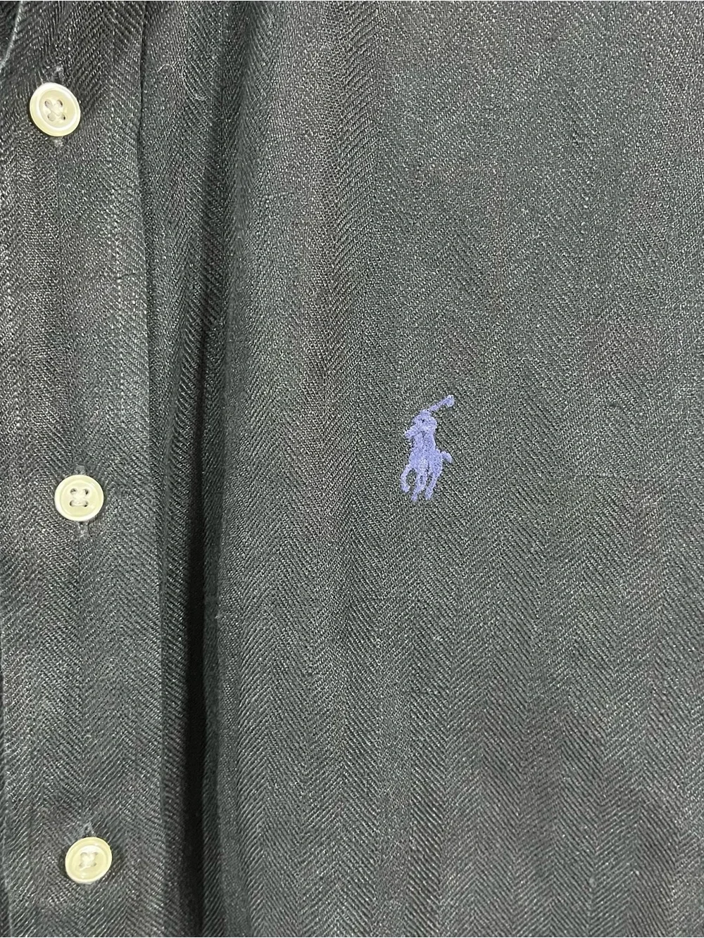 Polo Ralph Lauren Shirt Mens Medium Black Blake Short Sleeve 100% Linen Button